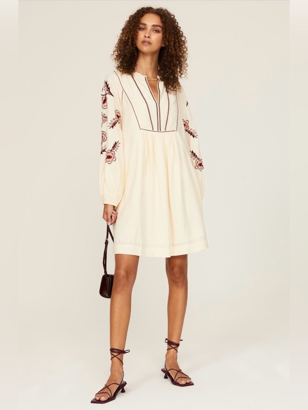Scotch & Soda~Embroidered Cream Long Sleeve Mini Dress~Size Large~$198~